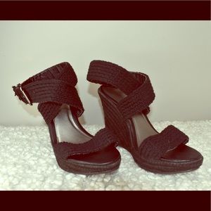 Black Strappy Wedge Heel